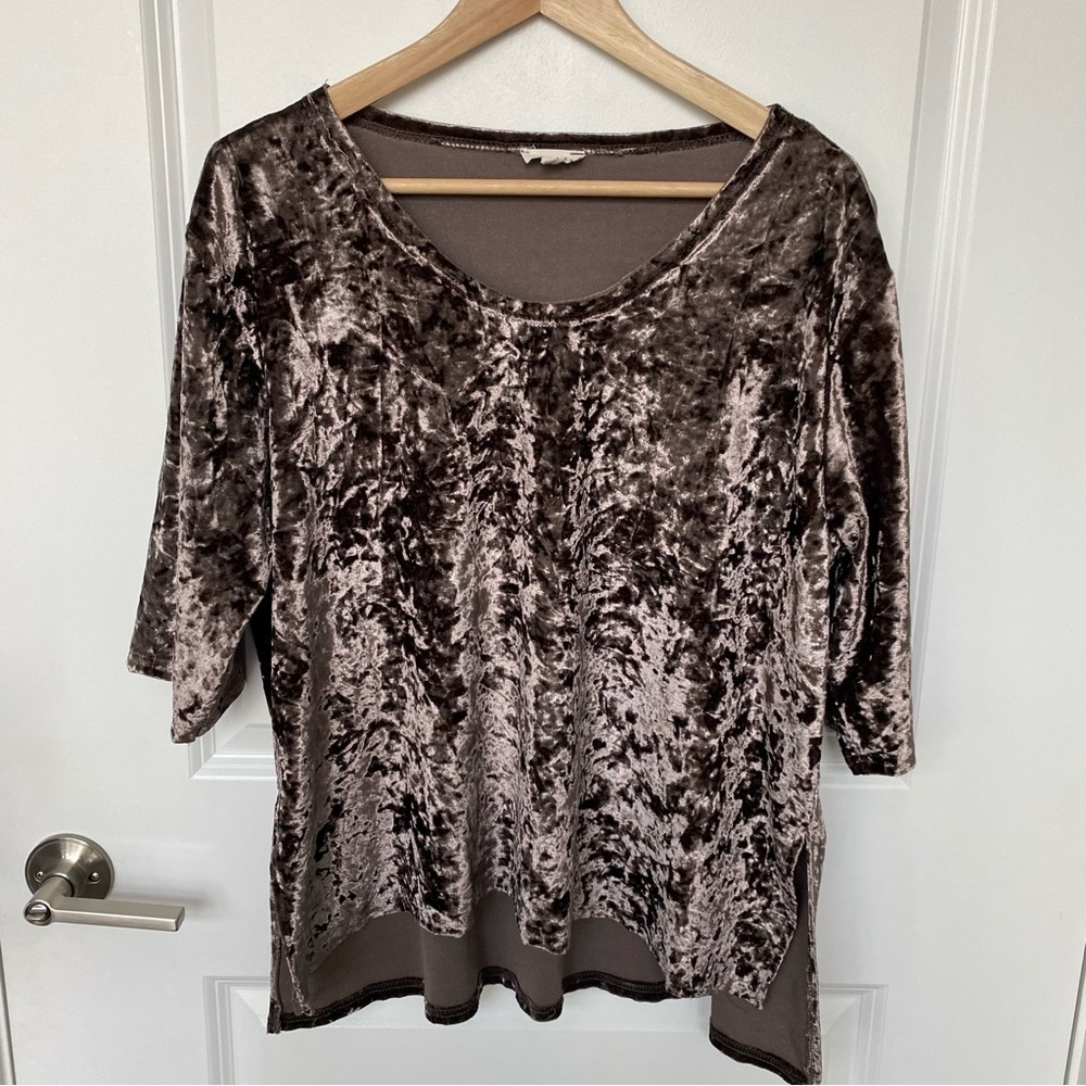 Pol crushed velvet short sleeve scoop neck shirt
